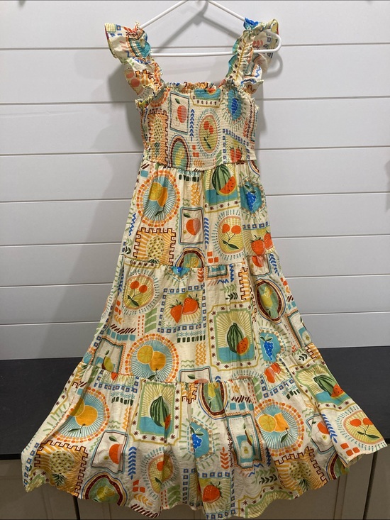 By The River Dresses & Skirts - By the River Tropical Fruit Smocked Midi Dress-Sz Small-EUC-Cottagecore-Boho